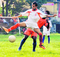 A match in progress in the Lala Nemi Dass Memorial District Football League in Dehradun 