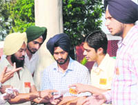 Ishwardeep Singh Dhanova (third from right), presidential candidate from GCM, Sector 11, with friends in Chandigarh 