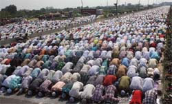 Muslim devotees offer prayers at a mosque in Gurgaon 