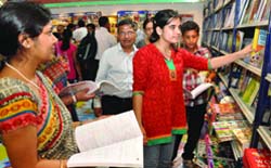 People at the Book Fair at Pragati Maidan in New Delhi 