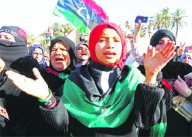 CELEBRATING FREEDOM: Libyan women during Eid al-Fitr prayers at Green Square in Tripoli on Wednesday