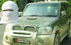 A Scorpio car involved in the shooting incident in New Delhi on Thursday.