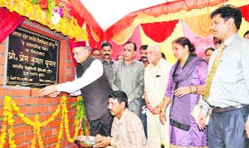 CM PK Dhumal lays the foundation stone of the administrative block of HP Technical University in Hamirpur on Thursday.