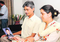 Tejas parents, Rajesh Gaba and Neena Gaba, talk to newsmen in Panipat on Friday.
