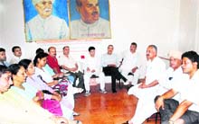 Leaders and office-bearers of the BJP at a meeting in Jammu on Friday.