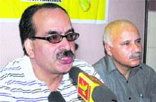 Dr Agnishekhar, convener of the Panun Kashmir, addresses a press conference in Jammu on Friday.
