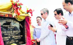 Chief Minister Omar Abdullah inaugurates a section of flyover on the Bypass road at Hyderpora.