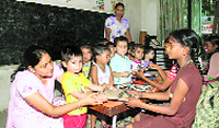 Tiny tots of ABC Montessori donate stationery items to underpriveleged children in Ludhiana on Friday