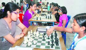 A chess match in progress at St Xaviers School in Chandigarh on Saturday.