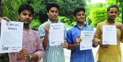 AISA DUSU candidates for the posts of president Amit Kumar, vice-president Wasim Javed, secretary Kumar Saurabh and joint secretary Punit Pushkar release the manifesto for elections in New Delhi on Saturday.