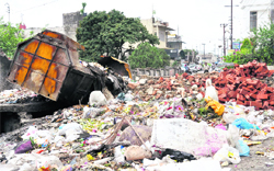 A damaged garbage bin in Dehradun