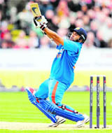 Parthiv Patel hits a four during his knock of 95 in the first ODI against England in Chester-le-Street 