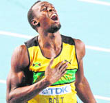 Jamaica's Usain Bolt celebrates winning gold in the 200 metres final at IAAF World Championships in Daegu on Saturday. 