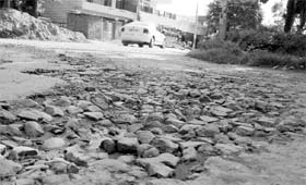 A road in a bad shape in Sector 16