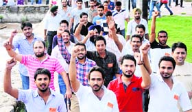 Senior PUSU leaders take out a procession at Panjab University