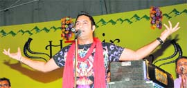 Punjabi Sufi singer Lakhvinder Wadali performs at Hamir Utsav on Saturday night.