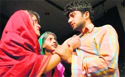 A scene from the play, Chakku, staged by the Natrang theatre in Jammu on Sunday. 