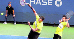 Leander Paes & Mahesh Bhupathi in action during the mens doubles 2nd round of US Open in New York on Saturday. The duo won 7-6 (5), 6-2