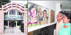 Arty affair: A view of GS Thakur SIngh Art Gallery and (right) visitors at an exhibition of the works of artist KT Kala in Amritsar