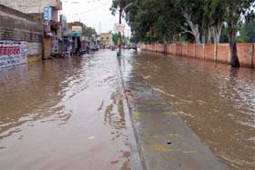The Sahitya Sadan road in Abohar remained submerged in rain water on Monday evening