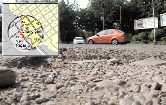Neither the UT nor Punjab is ready to get a portion of the potholed road (red in map) repaired. 