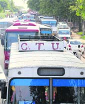 A traffic snarl-up outside the RLA office, where vehicles are passed after inspection, in Industrial Area, Chandigarh,