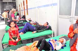 Persons injured in the bus accident at Tyuni undergo treatment at Doon Hospital, Dehradun, on Monday.