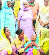 Inconsolable relatives of Noor Bano, who died three days after delivery at the Karnal Civil Hospital on Monday. 
