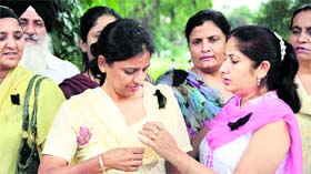 Master cadre teachers observe a black Teachers Day in a government school in Jalandhar on Monday.