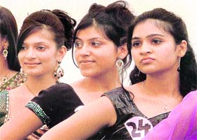 Girls display their modelling skills during a freshers’ party at the DD Jain College of Education in Ludhiana
