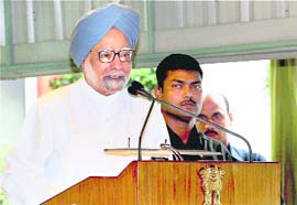 Prime Minister Manmohan Singh at a function in New Delhi on Monday. 