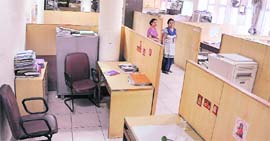 The vacant hall of the horticulture wing at the Municipal Corporation building in Chandigarh at 9.16 am.