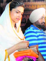 Bollywood actor Deepika Padukone comes out after paying obeisance at the Golden Temple in Amritsar