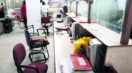 The Treasury Office in Jammu wears a deserted look on Tuesday.