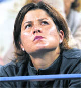 Roger Federers wife Mirka Vavrinec watches the action in the US Open in New York 