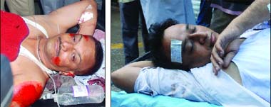 The injured being taken to hospital and relatives of a deceased outside Ram Manohar Lohia Hospital in New Delhi on Wednesday.