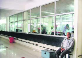 A deserted view of the office of the district treasury where work was affected after the main server crashed