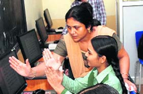 A special child gets vocational training in computers at the Information and Communication Technology Vocational Training Centre in Bathinda