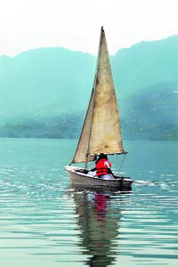 NCC cadets from Chandigarh sail in the Gobind Sagar Lake at Bhakra on Wednesday