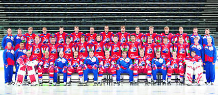 A picture of the Lokomotiv ice-hockey team taken on Aug 21, 2011, in Yaroslavl.