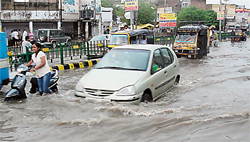 A view of the Mall road on Thursday. Bathinda has received a record 139 mm of rainfall in September