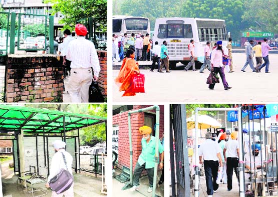 The ISBT, Sector 17, can be accessed freely from all sides; Visitors go unchecked through the metal detector at the district courts in Sector 17; A man emerges from the unguarded district courts complex in Phase 3BI, Mohali; Empty chairs meant for policemen who man the entrance to the Mini-Secretariat in Sector 9; There is no check on the movement of visitors to the Police Headquarters, Sector 9.