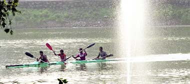 Youths hone their boating skills at Karna Lake in Karnal.