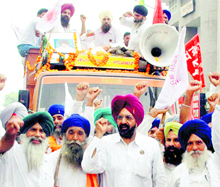 Farmers during a protest in Amritsar