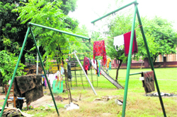 Clothes drying at a park in Phase VII