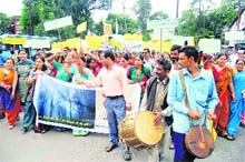A procession is taken out on the occasion of Himalaya Day in Dehradun on Friday.