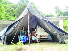 Displaced persons of Nayabasti living in a tent.
