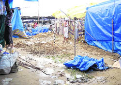 Workers were forced to stop work on the mela site following rain at Chhappar village