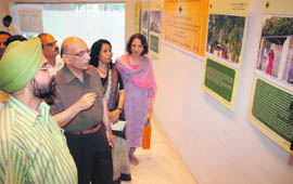 Damanbir Singh Jaspal (left), along with others at the exhibition in Lahore.