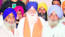 Jathedar Tota Singh (centre) during his election campaign in Moga
